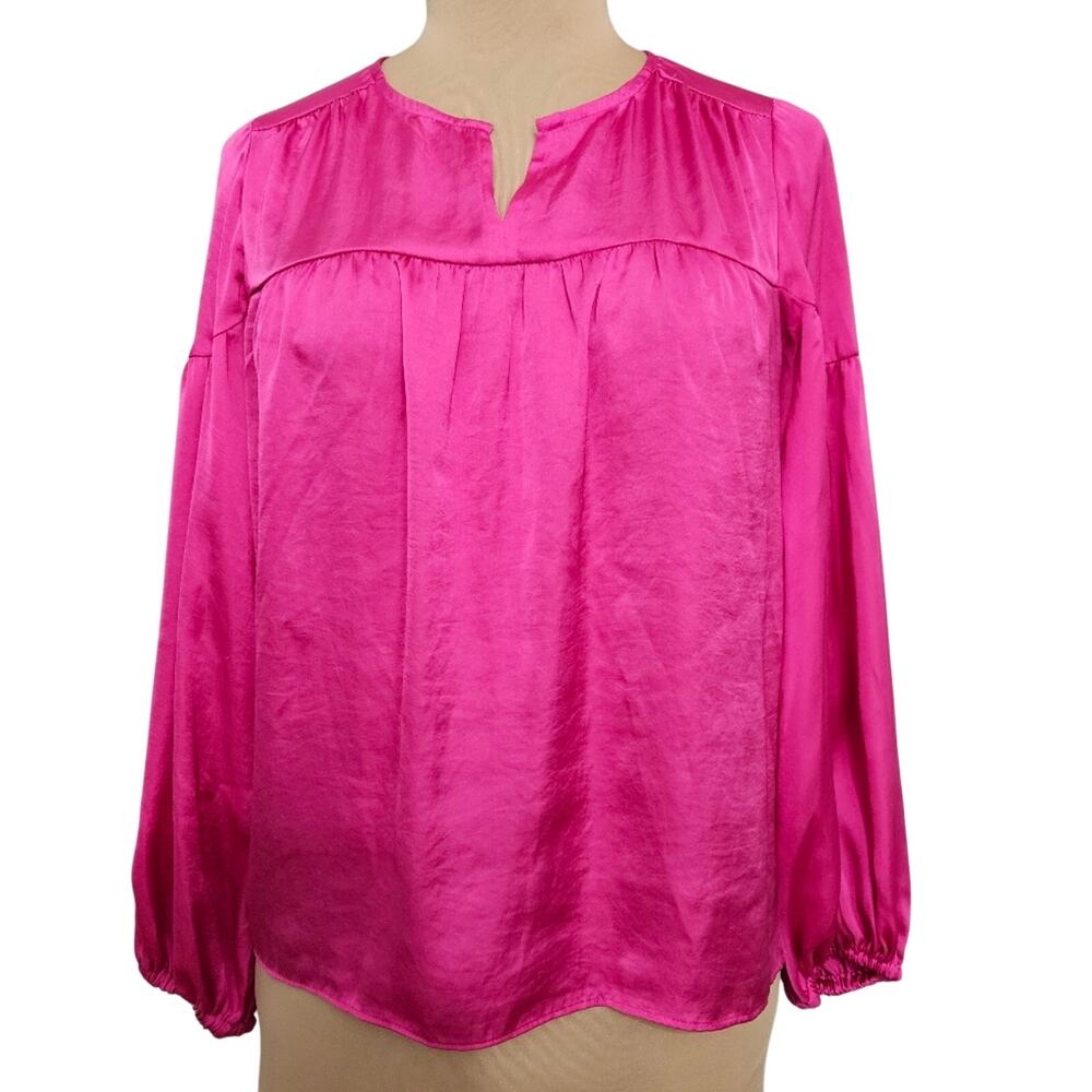 Vince Camuto Hot Pink Satin‎ Long Bishop Sleeve Blouse Women’s Small Career